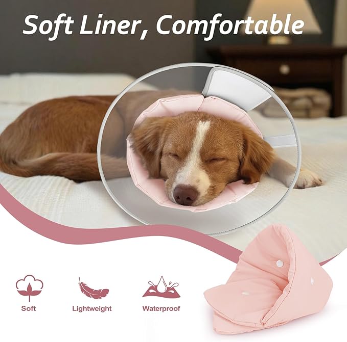Dog Cone Collar with Snap-on Detachable Soft Liner, Lightweight Transparent Elizabethan Alternative to Stop Licking, for Spay Neuter Surgery Recovery, for Medium Large Small Dogs (Pink,S)