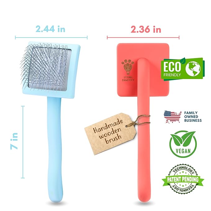 Pet Slicker Brush With Soft Massage Grooming Stainless Steel Pins - For Dematting, Shedding Fur, and Undercoat - Ideal Gift for Professional Pet Groomers - Long Slicker Brush (Coral, Curved Small)