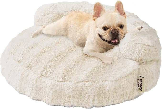 EHEYCIGA Medium Dog Bed and Large Cat Couch – Fluffy Faux Rabbit Fur Pet Sofa for Small and Medium Dogs, Washable Removable Cover, Waterproof and Non-Slip, 30 Inch, Cream