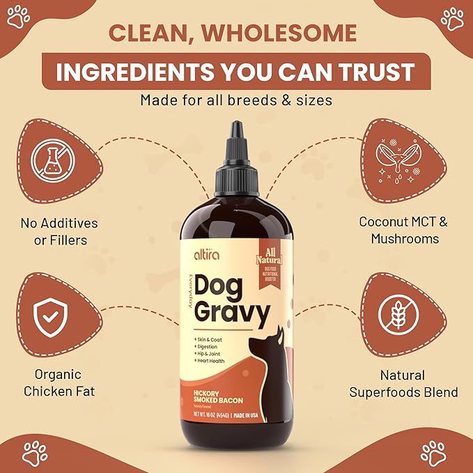 Everyday Dog Gravy - Premium Wet Dog Food Gravy Toppers for Dry Food – Tasty & Nutritious with Essential Vitamins and Supplements – Hip and Joint Supplement (Bacon)