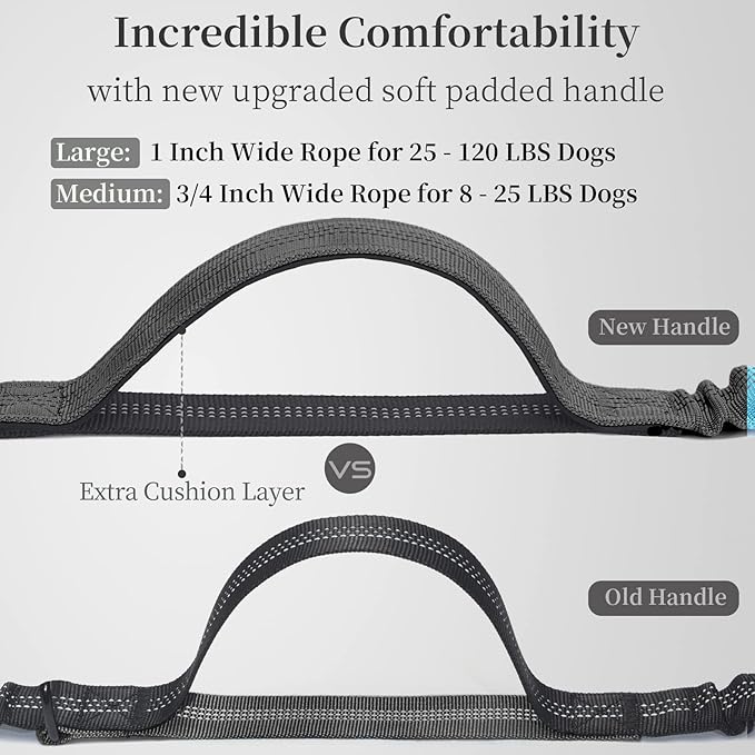 iYoShop Hands Free Dog Leash with Zipper Pouch, Dual Padded Handles and Durable Bungee for Walking, Jogging and Running Your Dog (Large, 25-120 lbs, Grey)