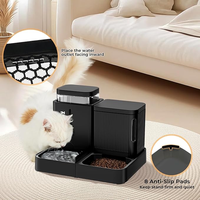 Gravity Cat Feeder and Water Dispenser Set, 2 in 1 Automatic Cat Feeder with 180 Degree Rotatable, Pet Self Feeding Large Capacity for Small Medium Dog Puppy Kitten, Black, 0.8 Gallon x 2