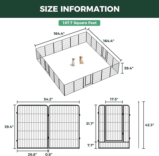 FXW Instant Unleashed Dog Playpen, Portable Pet Fence for Outdoor, RV Trips, and Camping, 40inch, 24 Panels for Medium and Large Dogs│Patented
