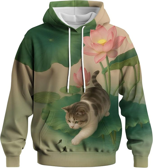 Blissboy Novelty Long Sleeve Hoodie Funny Cat Print Sweatshirts