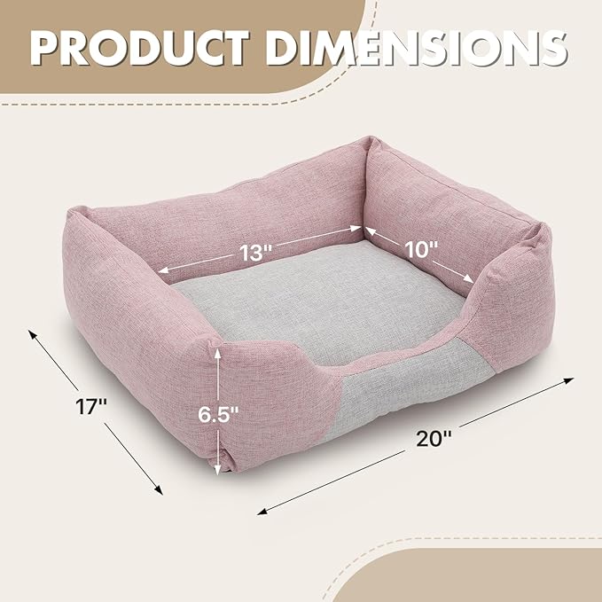 Athena Collection Small Dog Bed, 20 Inches Washable Dog Bed for Small Dogs Puppy Cats Pets, Cozy Soft Warming Fabric with Nonskid Bottom, Pink