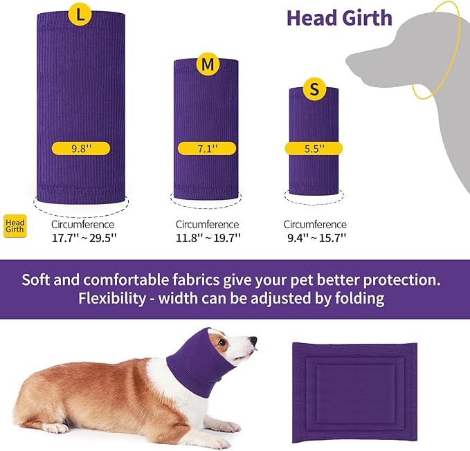 Nanaki Dog Hood Calming Ear Wrap - Quiet Headband Head Cover Snood Fireworks Muffs - Grooming and Force Drying Pet Ear Protector for Anxiety Relief and Noise