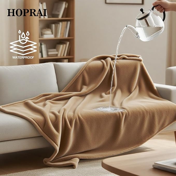 Waterproof Pet Blanket for Medium Large Dogs Washable Fluffy Thick Jacquard Shag Fleece Warm Sherpa Pet Blanket Cats Puppy Couch Protection (Light Coffee XXL85*85inches)