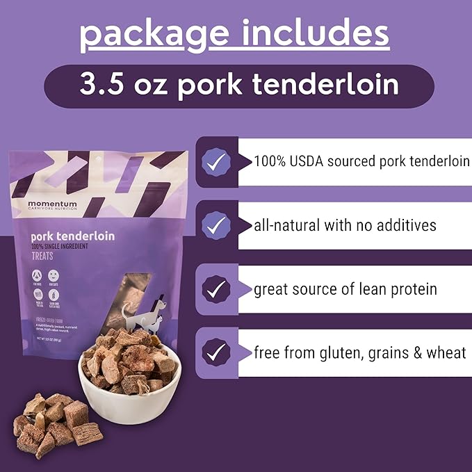 Momentum Carnivore Nutrition Freeze-Dried Raw Dog & Cat Treat Bundle – Pork Tenderloin, Beef Heart, Chicken Breast – Single Ingredient, All-Natural, High-Protein Pet Treats – 3-Pack