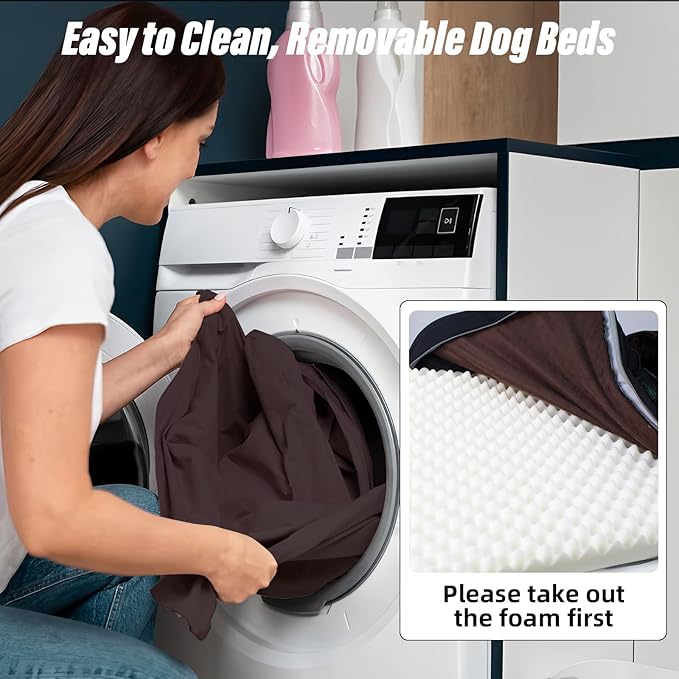 Orthopedic Egg-Shaped Sponge Dog Bed Medium Size Dog with Sides, Removable Cover and Non-Slip Bottom (Brown, 42 * 32 * 8.5)