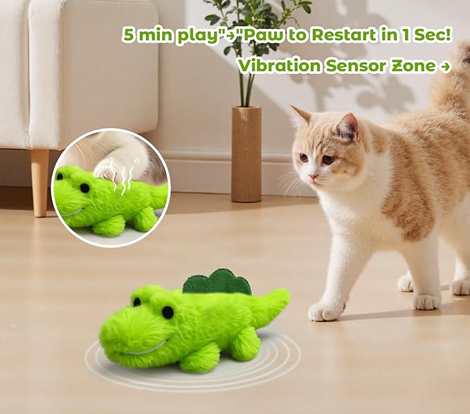 ZeLing HTL Interactive Cat Toys for Indoor Cats - Self-Charging Croc Chase Toy with 360° Motion, Wagging Tail & Catnip, Automatic Exercise Toy for Bored Kittens/Adults(Plush Fur)