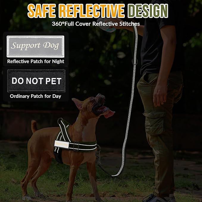 SlowTon No Pull Dog Harness - Heavy Duty Dog Harness and Leash Set for Medium Large Dogs, Reflective Tactical Harness with Soft Padded and Front Clip for Easy Walk and Training (Green L)