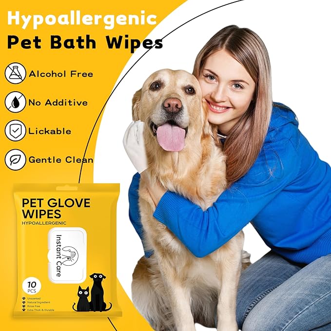 Pet Glove Wipes for Dogs Cats Disposable Dog Wipes Cleaning Deodorizing for Fur Paws and Butt Rinse Free Shampoo Mittens Cat Grooming Bath Wipes 30PCS