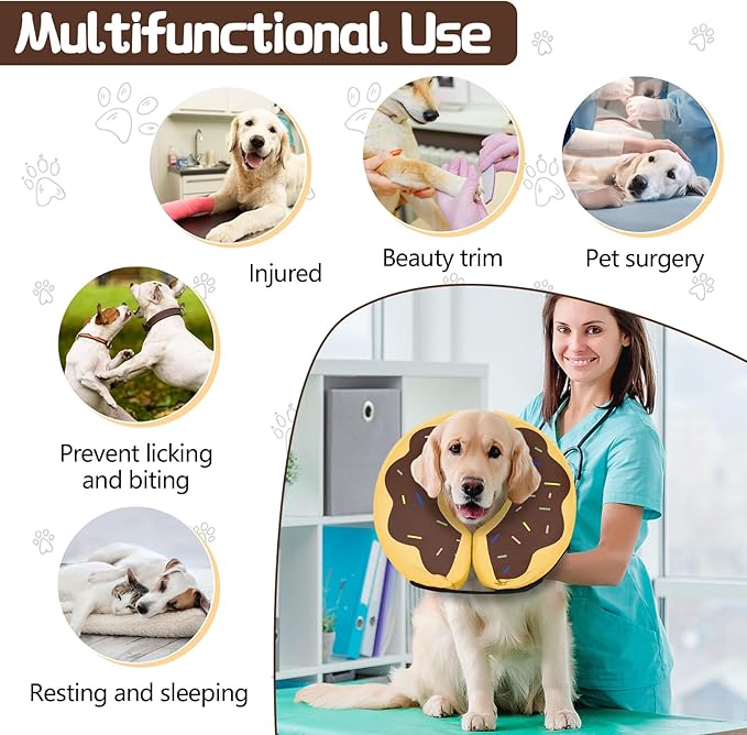 MIDOG Soft Inflatable Dog Cone, Donut E-Collar Alternative for After Surgery, Prevents Licking, Allowing Normal Eating & Vision, Comfortable Recovery Collar for Small Medium Large Dogs & Cats,Brown-S