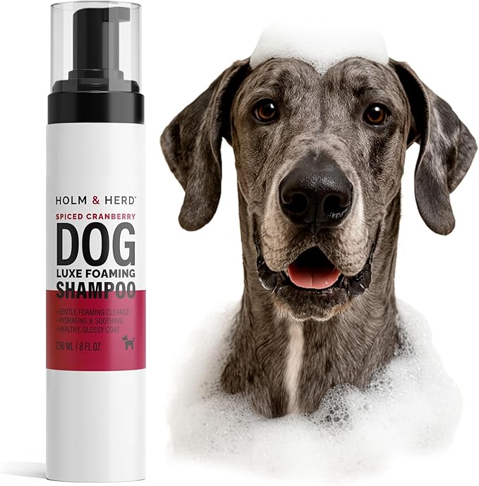Luxe Foaming Dog Shampoo – Gentle, Moisturizing Pet Wash for Dry & Sensitive Skin – Skin Soothing, Odor Control, Shiny Healthy Coat – 8 fl oz (Cranberry Spice)
