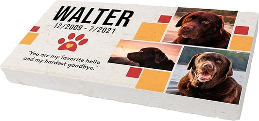 Personalized Pet Memorial with Keepsake Photo on Limestone - Headstones, Garden Stones, and Grave Markers for Dogs - Dog Memorial Stone, Pet Memorial Gifts - 12”x 6”x1.25" (C. Walter Design)