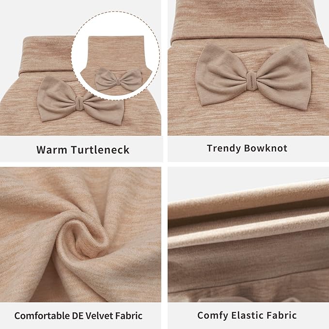 KYEESE Dog CoatsTurtleneck Stretchy Pet Pjs Dog Sweater Super Soft Warm Material Dogs Pajamas with Bowtie Pet Onesie for Small Dogs Cold Weather Coat, Khaki,L