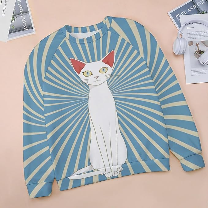 Biacolum Long Sleeve Shirts for Women Mid Century Retro Style Atomic Cat 3D Graphic Sweatshirts Fall Crewneck Pullover Top