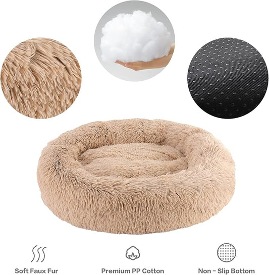 NOYAL Calming Dog Bed Donut Anti Anxiety Fluffy Dog Bed for Small Medium Dog and Cat