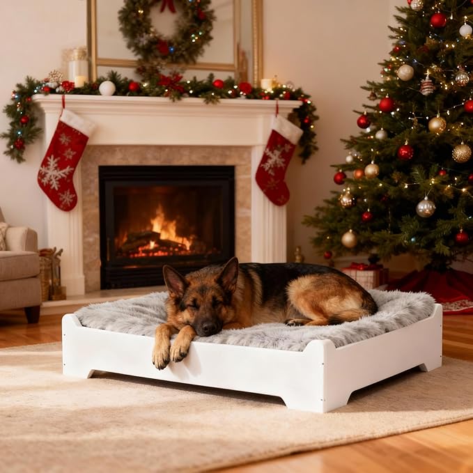 Elevated Dog Bed,38×29 Inch Extra Large Raised Dog Couch with Cover, White XL Supports up to 90lbs