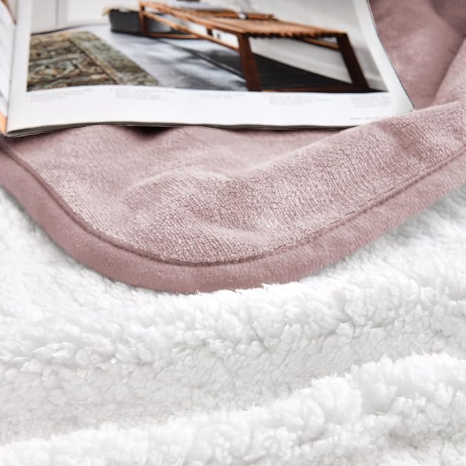 Waterproof Blanket for Bed Couch Sofa, Soft Liquid Pee Proof Pet Blanket for Dog Puppy Cat, Reversible Sherpa Fleece Furniture Protector (Dusty Pink, 50x60 inches)