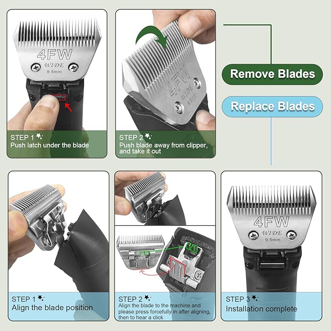 3 Pack 4 Wide Blades for Dog Grooming,Compatible with Andis,Oster A5,Wahl km10 Clippers,Cutting Length 3/8"