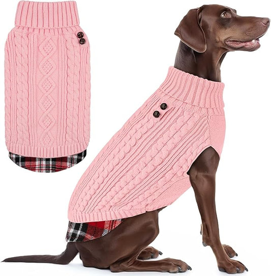 KYEESE Dog Sweater Stretchy Knitwear Pet Coat for Fall Winter Cold Weather Soft Pullover Dog Sweaters for Medium Dogs Girl Warm Turtleneck Medium Dogs Sweater with Gingham Patchwork