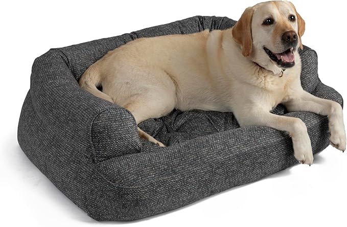 Snoozer Pet Products Luxury Overstuffed Microsuede Pet Sofa, Show Dog Collection, Small, Merlin Pewter