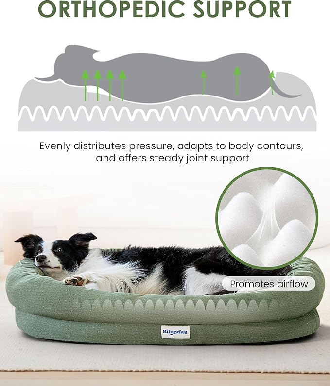 Orthopedic Dog Bed for Medium Size Dogs, Chew-Resistant Pet Sofa Bed with Egg Crate Foam, 4-Sided Bolster, Removable Washable Cover & Anti-Slip Bottom, Medium Olivine