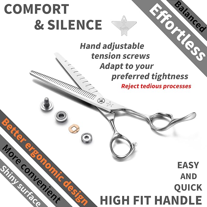 High-end Professional Dog Grooming Thinning Scissors Teeth Cutting Blending Shears Pet Texturizing Shears 7 Inch Extremely Very Sharp Stainless Steel Alloy For Cat Other Animals Groomer
