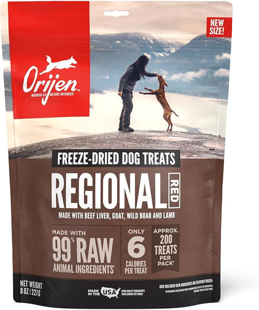 ORIJEN Grain Free High Protein Freeze Dried Dog Treats Regional Red Recipe 8oz Bag