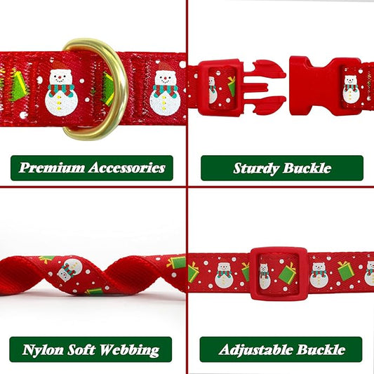 azuza Christmas Pet Collar Adjustable Xmas Dog Collar with Christmas Antler Bow tie Accessories Snowman Dog Collar for Puppy and Small Dogs