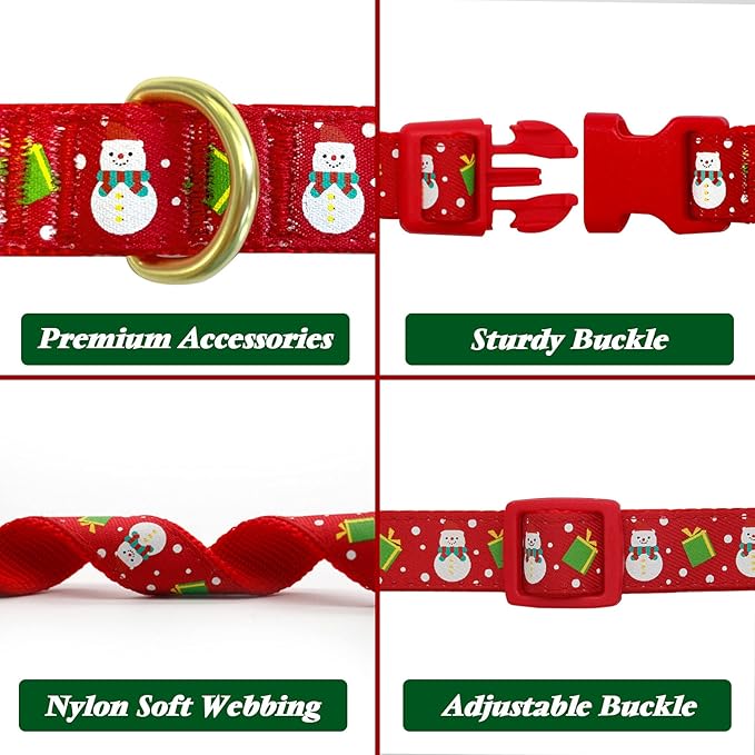 azuza Christmas Dog Collar Adjustable Xmas Dog Collars with Christmas Antler Bow tie Accessories Snowman Dog Collar for Medium Dogs