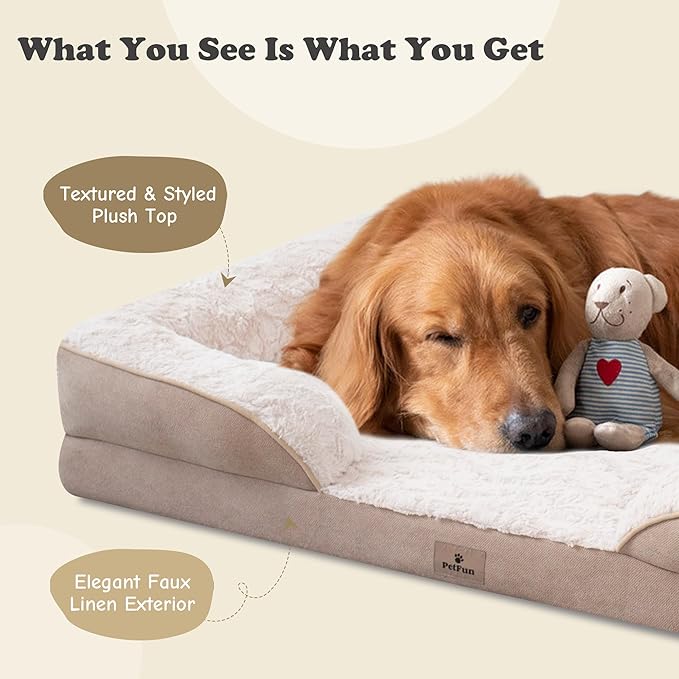 XXL Orthopedic Dog Beds Large Sized Dog - Washable Large Dog Cat Bed Waterproof, Comfort Dogs Couch Sofa with Washable Removable Cover, Pet Bed with Nonskid Bottom, Beige, 53"