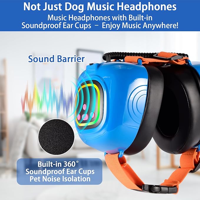 Dog Music Headphones for Anxiety Relief Fireworks Thunder Noise Blocking Earmuffs with Sound Isolation Calming Classical ASMR Music for Dogs – Pet Ear Muffs (Blue, S)