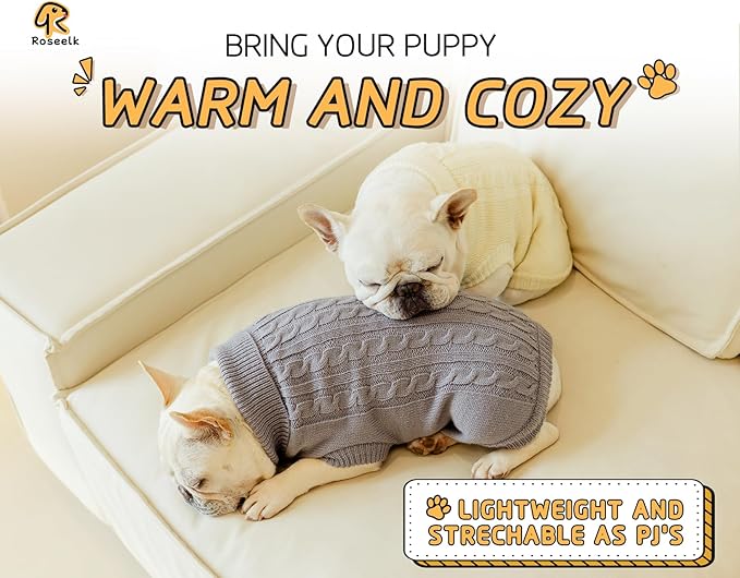 2 Pack Dog Sweaters for Small Dogs - Puppy Medium/Large Warm Clothes in Winter, Turtleneck Pullover Design for Boy Girl Pet, Doggie, Cat, Kitten Chihuahua Bulldog Pug Beagles (XL, Grey, Beige)