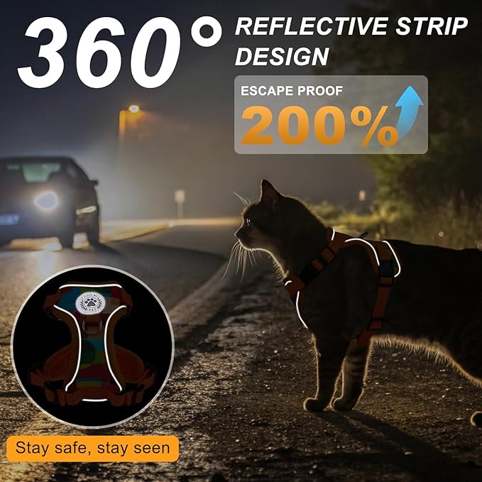 BEAUTYZOO Escape Proof Cat Harness and Leash for Walking, Soft Adjustable Cute Vest for Small to Large Cats, Reflective Breathable Easy-Control Outdoor Jacket, Kitten Harness and Leash Set, Orange, S