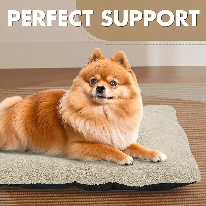Athena Collection Small Dog Bed, 28 Inches Washable Dog Crate Bed for Small Dogs Puppy Cats Pets, Faux Fir Calming Crate Pad Warming Cozy Soft, Beige