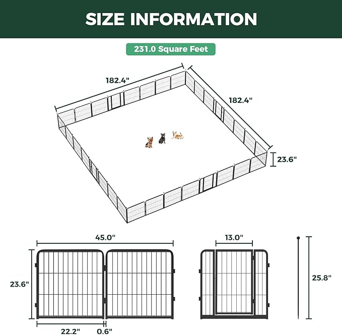 FXW Instant Unleashed Dog Playpen, Portable Pet Fence for Outdoor, RV Trips, and Camping, 24inch, 32 Panels for Puppy and Small Dogs│Patented