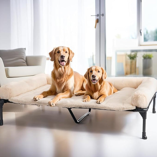 Veehoo Cooling Elevated Dog Bed + Removable Fluffy Pillow-Top Mat, Plush Raised Dog Bed with Bolster, Breathable Mesh, No-Slip Feet, Dog Sofa Bed for Indoor & Outdoor, 59"x37.5", XXLarge, CWC2331E