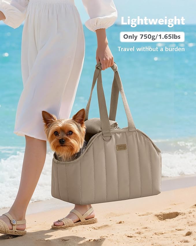 Pecute Dog Purse Carrier, Lightweight Dog Carriers for Small Dogs with Large Pockets, Dog Soft-Sided Carriers up to 9lbs, Pet Carrier for Puppy Cat Rabbit, Suitable for Travel, Subway, Khaki