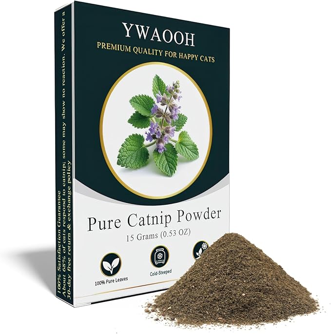 YWAOOH Premium Catnip for Cats & Kittens – Cold-Processed, High Potency Nepetalactone, 100% Pure Organic Leaf-Only Catnip for Toys, Scratchers, Refills, Stimulates Play & Protects Furniture - 15g