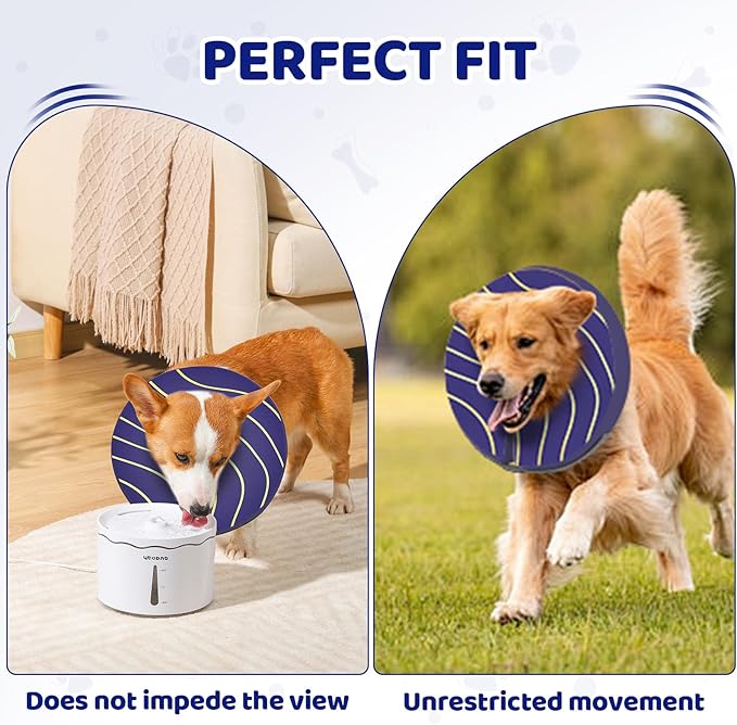 Adjustable Inflatable Dog Cone Collar for Surgery Recovery, Soft Cone for Dogs & Cats, Portable & Washable Dog Donut Collar, Large Cat Cone E Collar (Indigo M)
