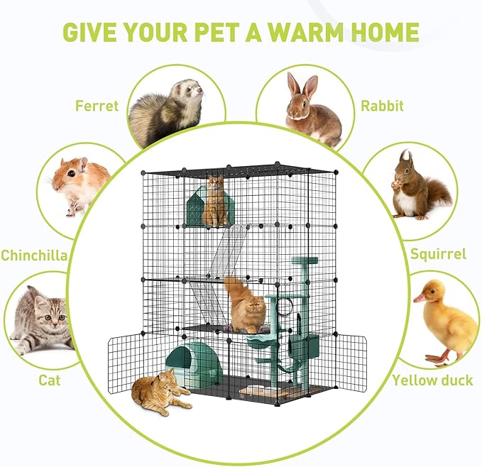 Large Cat Cage Enclosure Indoor DIY Cat Playpen Pet Home Small Animal House Detachable Metal Wire Kennels Crate Large Exercise Place Ideal for 1-3 Cat (Black, 41.3" Lx28 Wx55 H, 1)