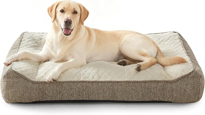 JOEJOY XL Orthopedic Dog Beds Large Sized Dog, Extra Thick Supportive Big Dogs Couch Bed with Sides and Waterproof Lining, Ultra Soft Pet Bed Sofa for Large Dogs, Beige, 42inch