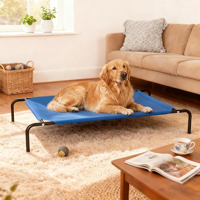 Elevated Dog Bed for Large Dogs,Raised Dog Cots,Indoor & Outdoor Cooling Waterproof Pet Hammock with Washable Breathable Mesh,Blue 42in