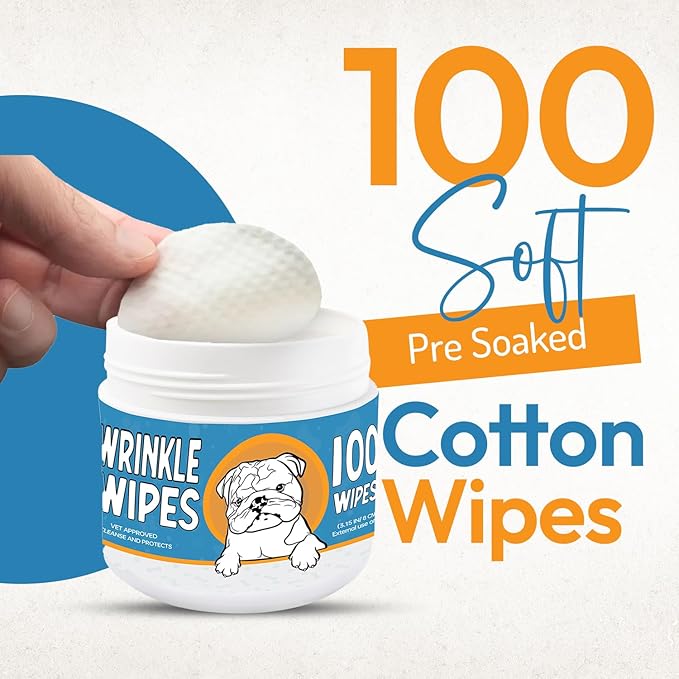 Wrinkle Wipes for Dogs - 200 Count with Honeysuckle & Green Tea –Soothing & Deodorizing Dog Face Wipes for Bulldogs, Pugs & Frenchies – Cleans Skin Folds, Tear Stains & Paws