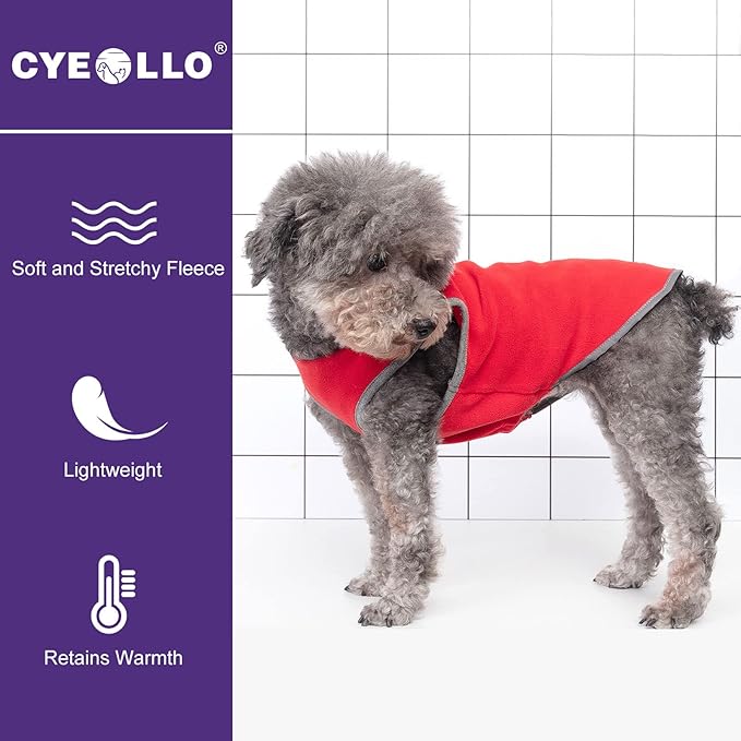 cyeollo 2 Pack Dog Sweater Sweatshirt Stretchy Soft Fleece Vest Pullover with Reflective Stripe Dog Jacket Lightweight Pet Clothes for Medium Dogs Grey & Red