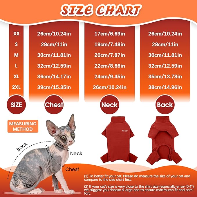 ROZKITCH Cat Clothes - Breathable Soft Jumpers for Cats, Warm Sweater T-Shirt Pajamas Jumpsuit Vest - Cornish Rex Devon Rex Peterbald Red L