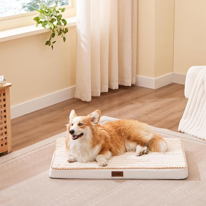 Dog Crate Bed for Medium Size Dog - Waterproof Puppy Bed for 30 Inch Kennel with Removable Washable Corduroy Cover, Orthopedic Support with Egg Crate Foam Filling, Grey