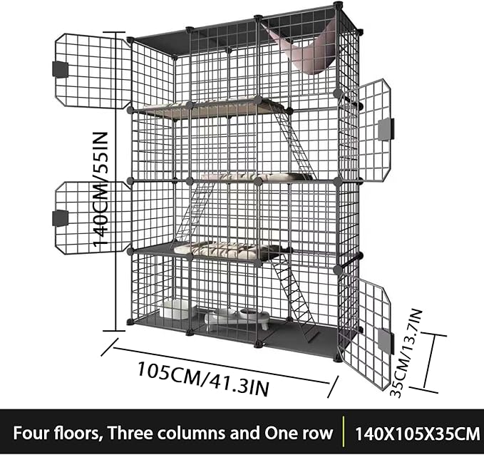 Large Cat Cage Enclosure Indoor DIY Cat Playpen Pet Home Small Animal House Detachable Metal Wire Kennels Crate Large Exercise Place Ideal for 1-4 Cat (Black, 41.3" Lx14 Wx55 H, 1)